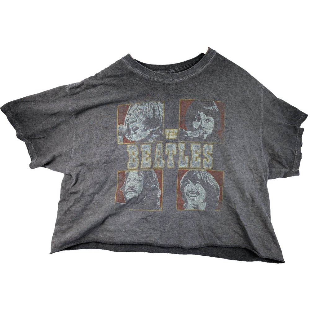 Beatles XL Black Cotton Graphic Band Tee Apple Corps 2020 Cropped Faded Worn